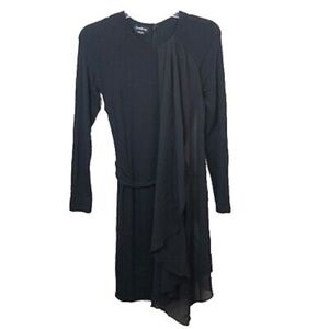 BEBÉ Dress BodyCon Black Sash Draped Front Mini Long Sleeve Size S/ P